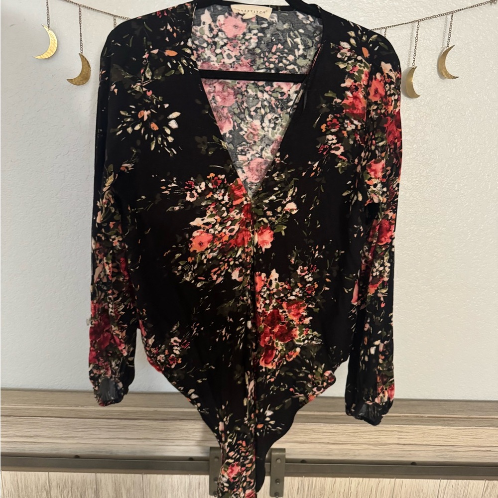 Lovestitch Black and Pink Floral tie top